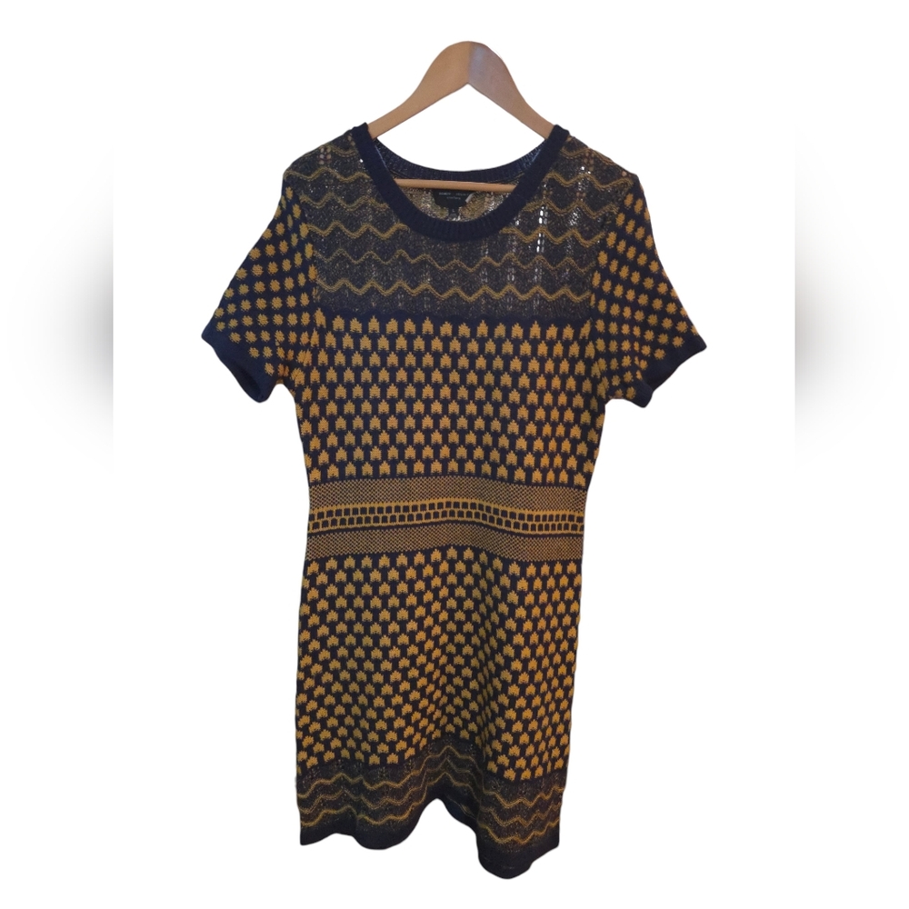Romeo + Juliet - Patterned Knit Midi Dress Yellow & Navy EUC - Picture 2 of 9
